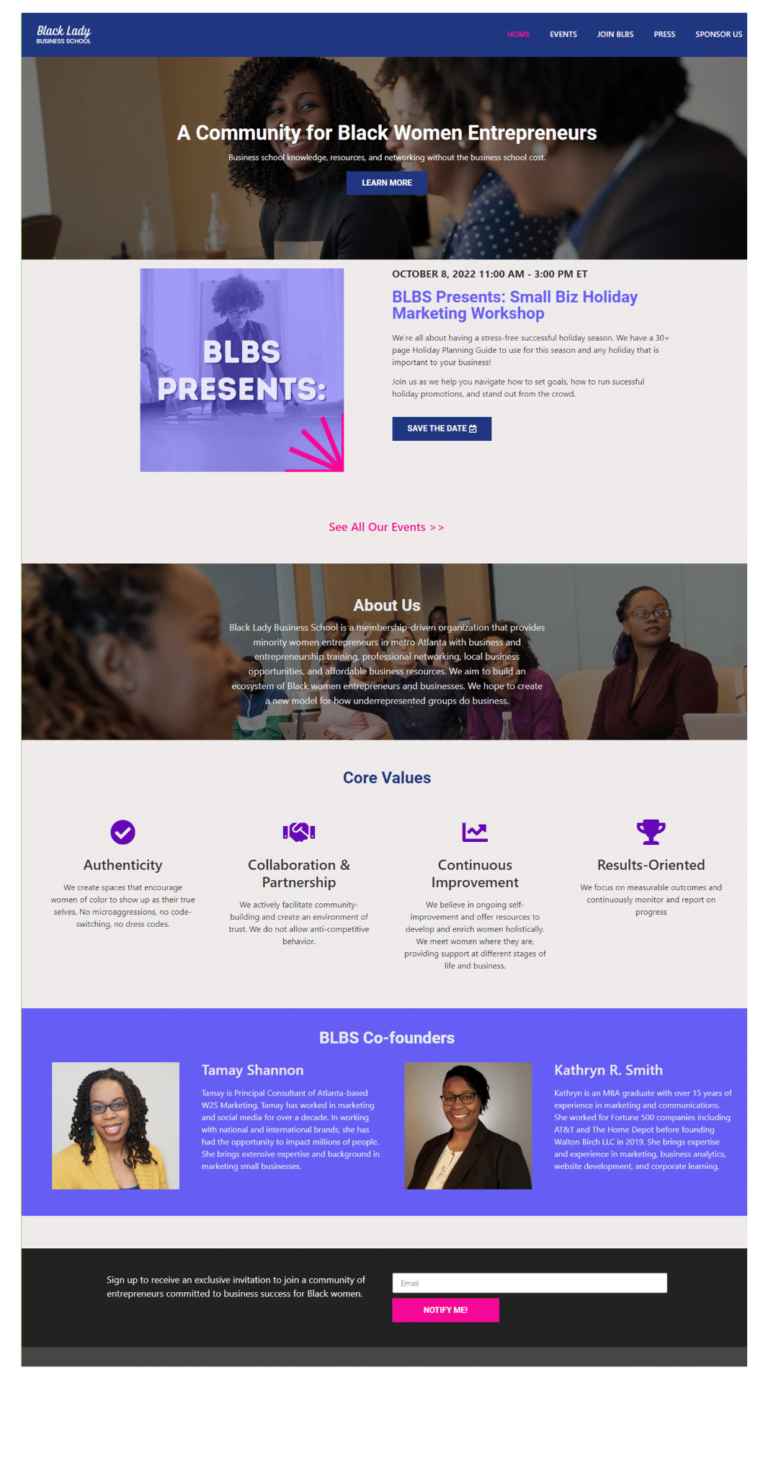 WordPress Portfolio Example - Professional Women's Organization Directory Website